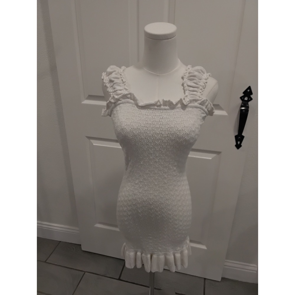 Free People Beach White Smocked Ruffle Strap Mini Dress XS Boho Bodycon Vacation